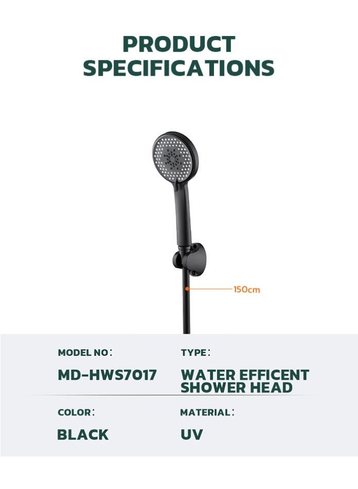 MODI Handheld High Pressure Shower Head Set with Hose & Wall Bracket, Strong Water Flow, Matte Black Bathroom Shower Head, Easy Installation - Image 2